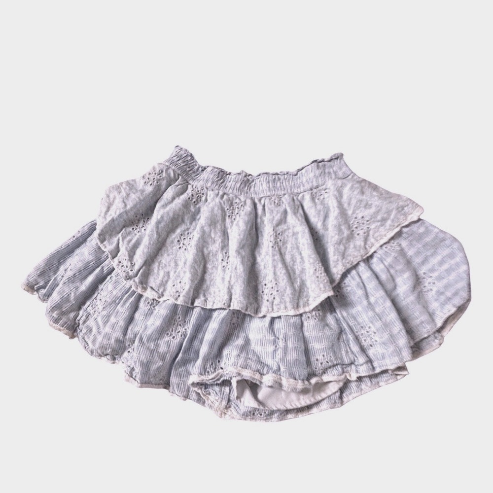 American Eagle Blue White Striped Eyelet Ruffle Tiered Mini Skirt XS